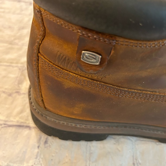 SKECHERS BROWN LEATHER AIR-COOLED MEMORY FOAM WATERPROOF WORK BOOTS MENS SIZE 8 - Picture 4 of 14
